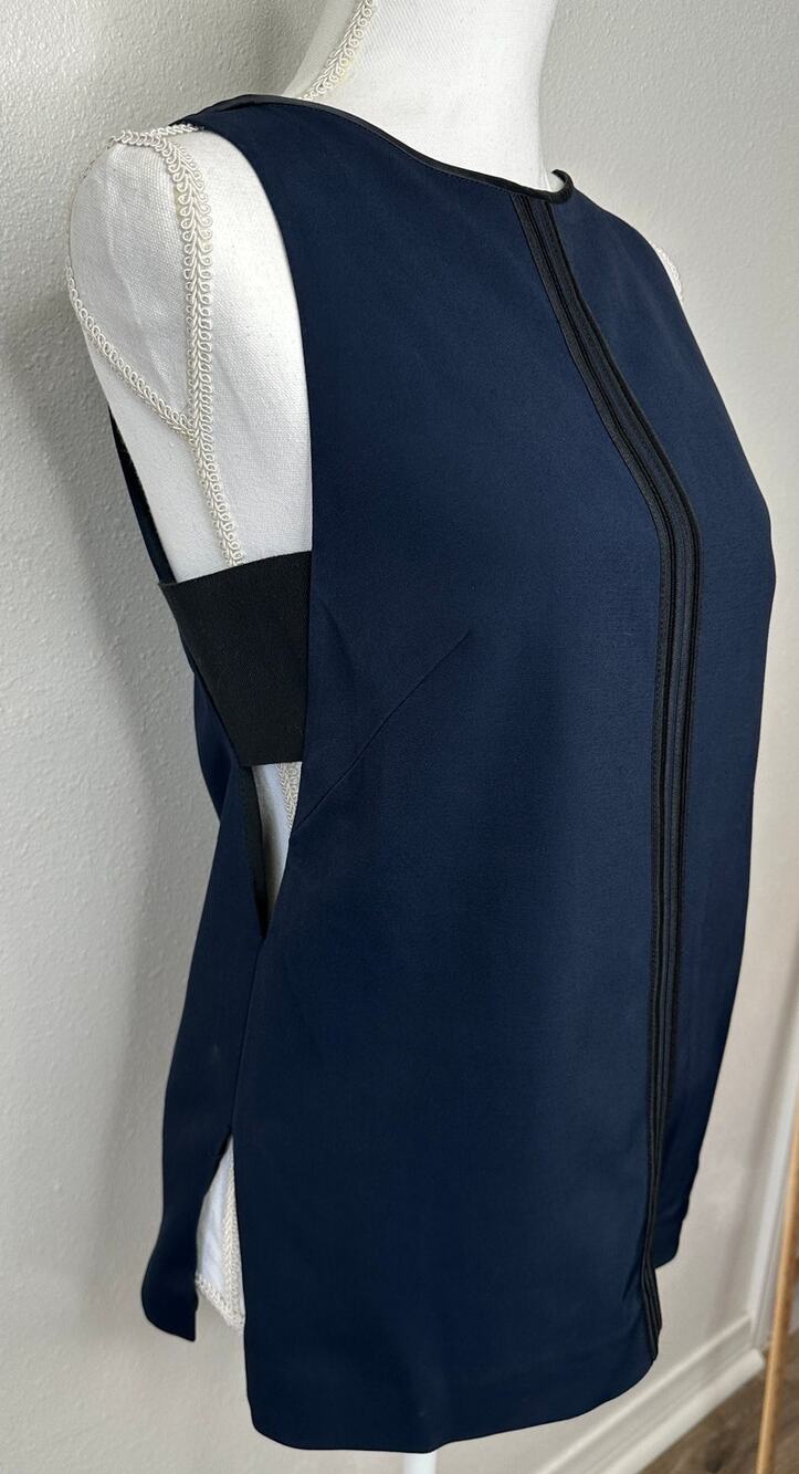 rag & bone Navy & Black High Neck Satin Back Zip Tank Blouse Sleeveless Top S